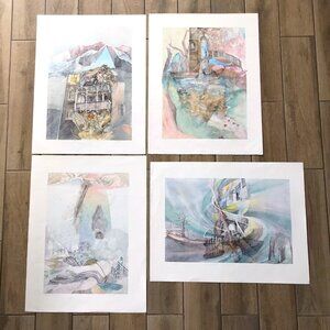 Set of 4 Abstract Lithographs by Anton Krajnc, 1970s